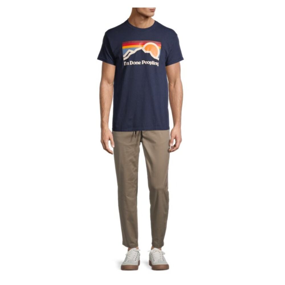 DOM Men's Navy Blue 100% Cotton Funny "I'm Done Peopling" Graphic T Shirt - L